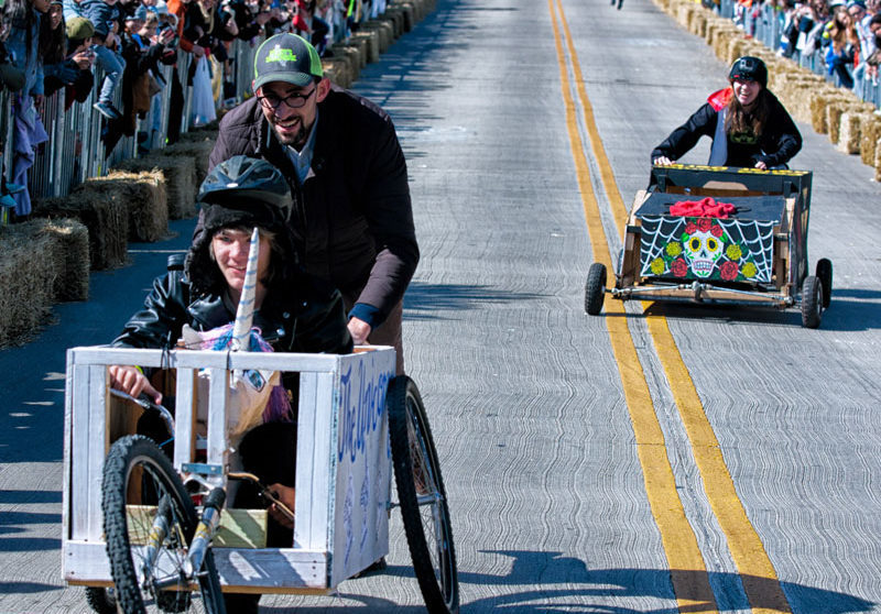 Coffin race teams lined up at the festival